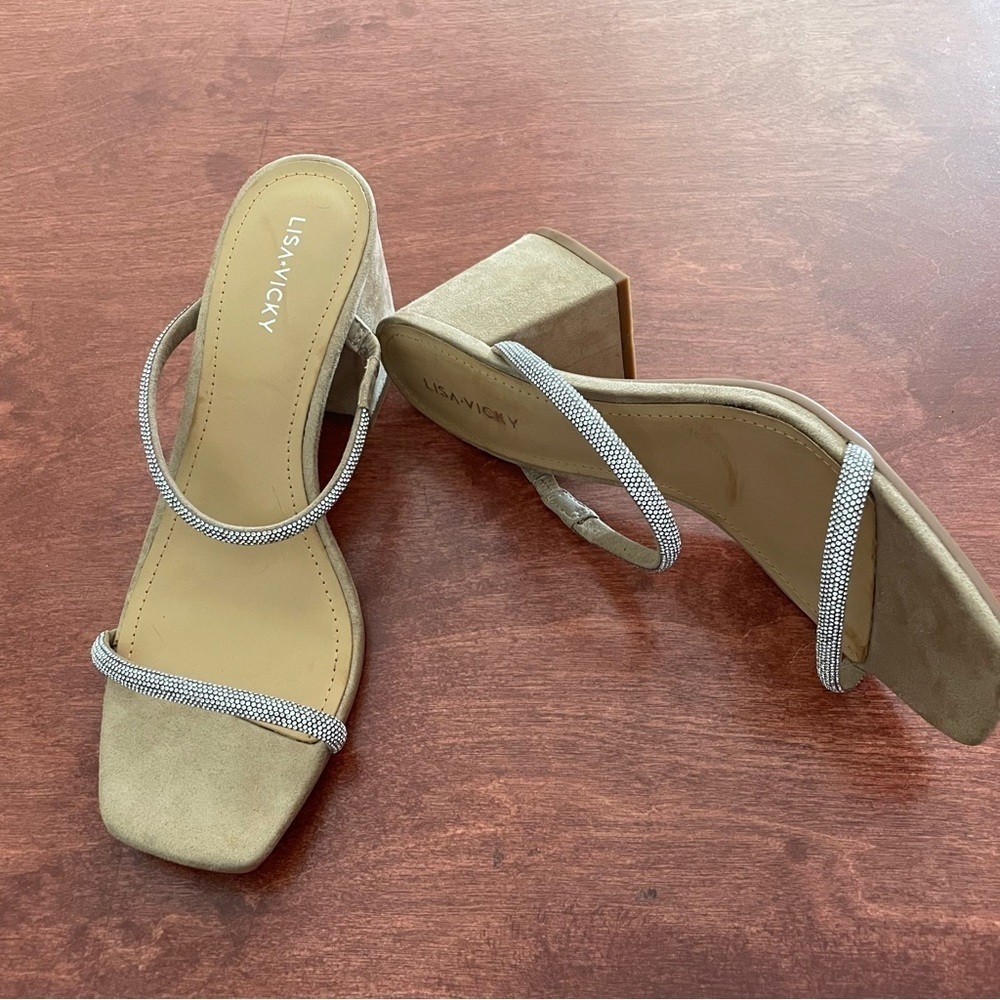 Women’s Silver Slip On Heels Sandals Sparkling Rhinestone Wedding Party 8.5